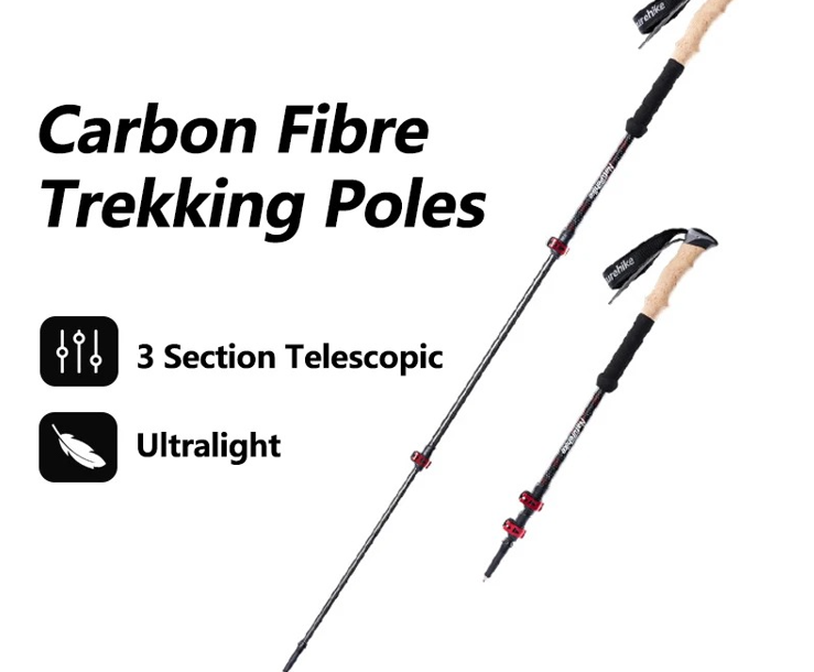 סט זוג מקלות טיולים מסיבי פחמן  קל, מתקפל וטלקסופי