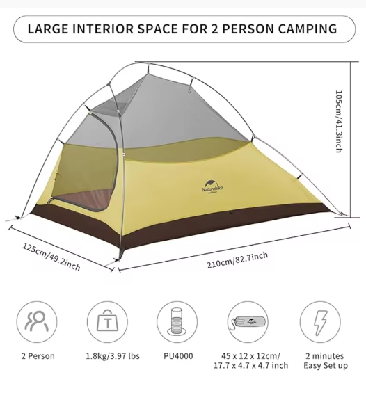 אוהל קמפינג אולטרה־קל לזוג עמיד למים, מתקפל ונייד לטיולים, אופניים ותרמילאות