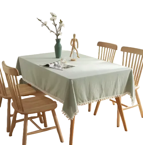 מפת שולחן עיצוב בוהו בצבע אחיד פונפונים כותנה מלבנית