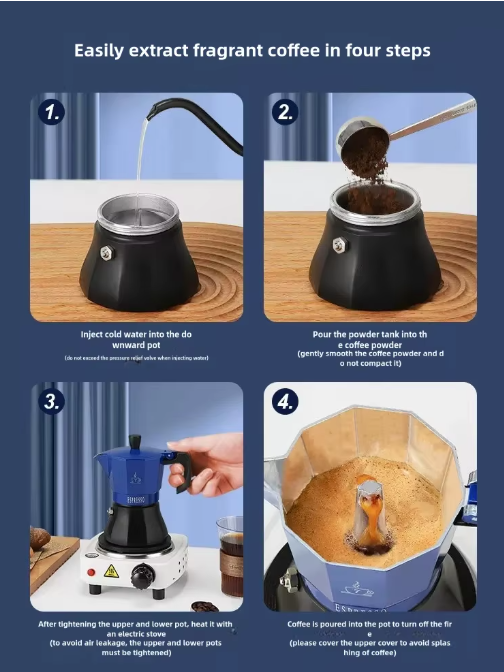 מקינטה מכונת אספרסו מאלומיניום  למטבח, למשרד ולקמפינג להכנת קפה איטלקי וקובני מסורתי