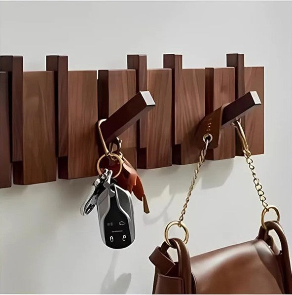 מתלה קיר מעץ אגוז בעיצוב קלידי פסנתר