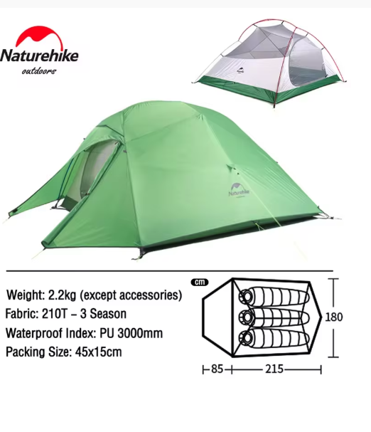 אוהל קמפינג אולטרה־קל שלישיה עמיד למים, מתקפל ונייד לטיולים, אופניים ותרמילאות