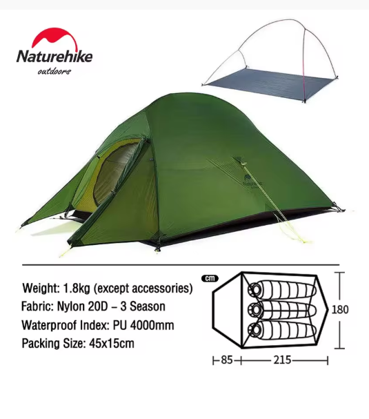 אוהל קמפינג אולטרה־קל שלישיה עמיד למים, מתקפל ונייד לטיולים, אופניים ותרמילאות