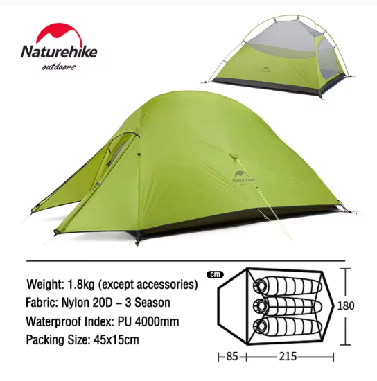אוהל קמפינג אולטרה־קל שלישיה עמיד למים, מתקפל ונייד לטיולים, אופניים ותרמילאות