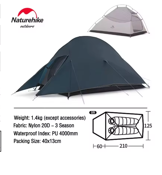 אוהל קמפינג אולטרה־קל לזוג עמיד למים, מתקפל ונייד לטיולים, אופניים ותרמילאות