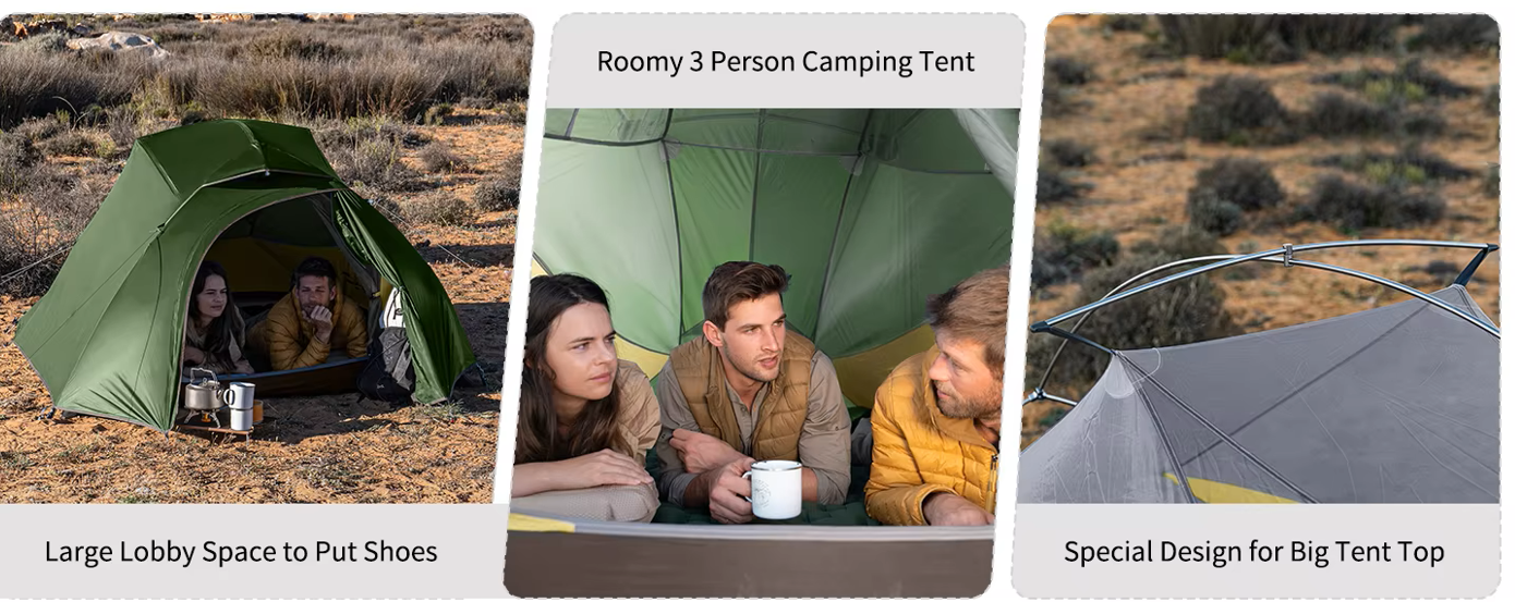 אוהל קמפינג אולטרה־קל שלישיה עמיד למים, מתקפל ונייד לטיולים, אופניים ותרמילאות