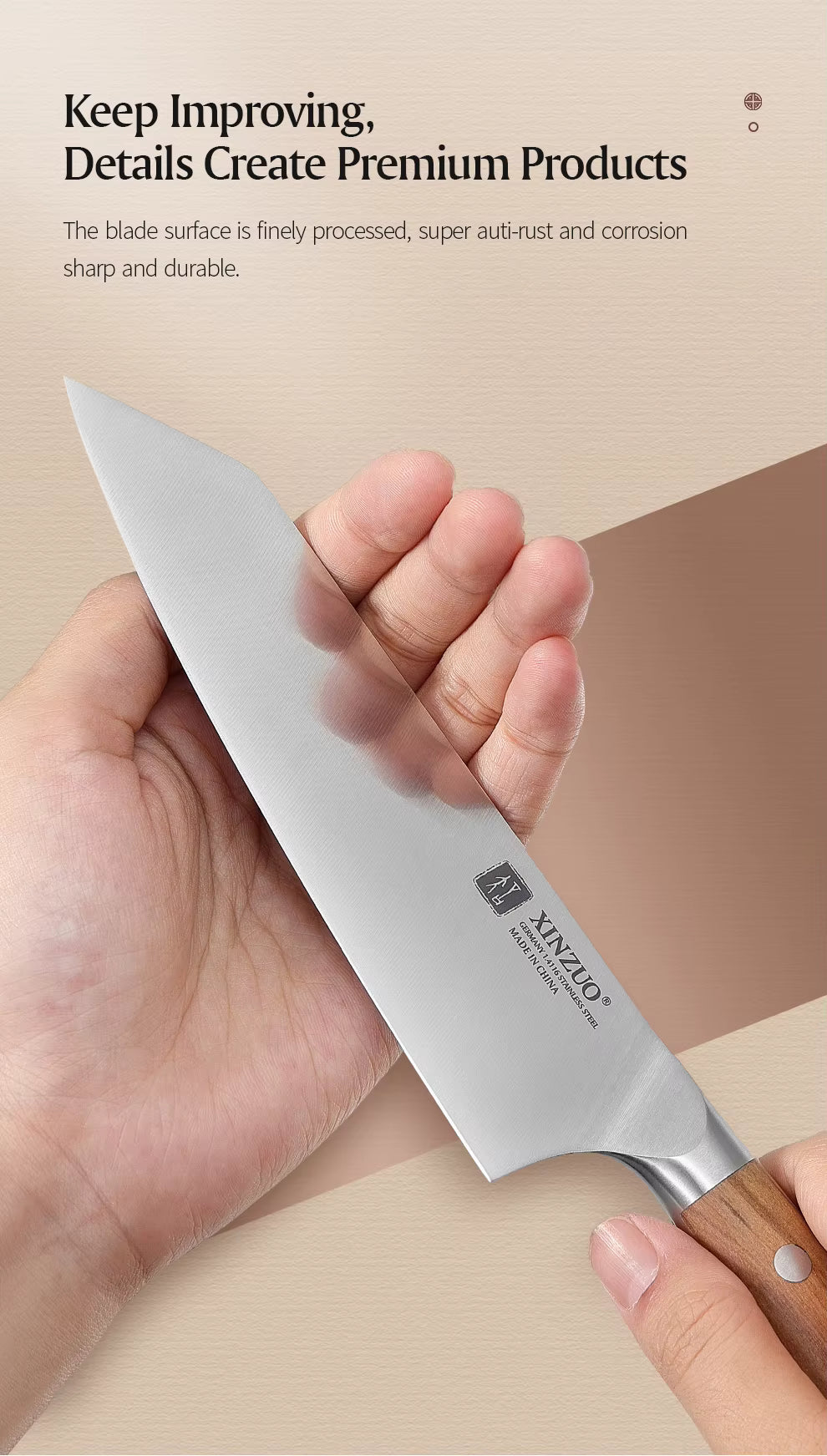 🔪 סכין שף בונקה  להב גרמני + ידית עץ זית 🌿✨ קופסת מתנה