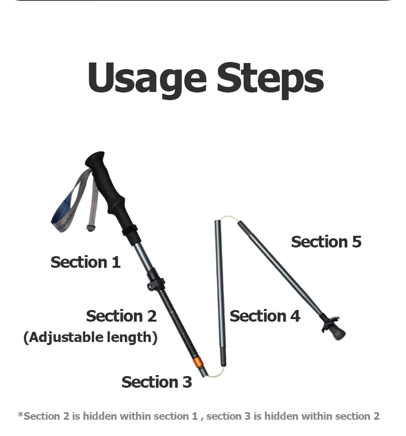 המקל מקצועי לטיולים וטרקים קל משקל חוד חזק מפלדת טונגסטן ידית נוחה טלסקופי ומתקפל