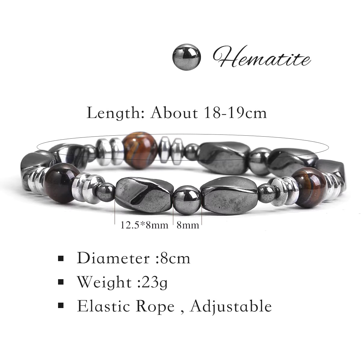 צמיד המטיט מגנטי לגבר (8 מ"מ) | צמיד בריאות לסיוע בהרזיה, איזון והפגת מתחים אלסטי קלאסי