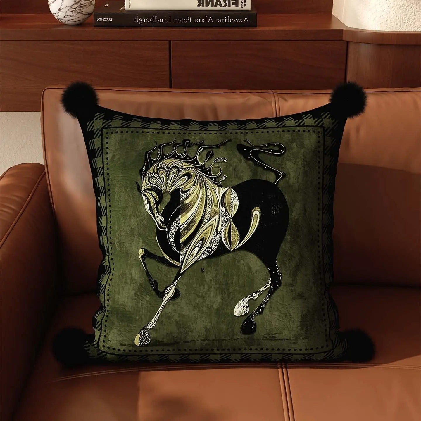 כרית דקורטיבת עיצוב עַנְתִּיקָה סוסים רטרו נגיעה של צבע וסטייל לסלון 50- 50 ס'מ