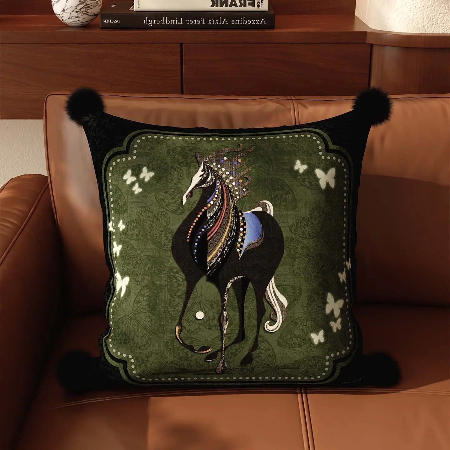 כרית דקורטיבת עיצוב עַנְתִּיקָה סוסים רטרו נגיעה של צבע וסטייל לסלון 50- 50 ס'מ