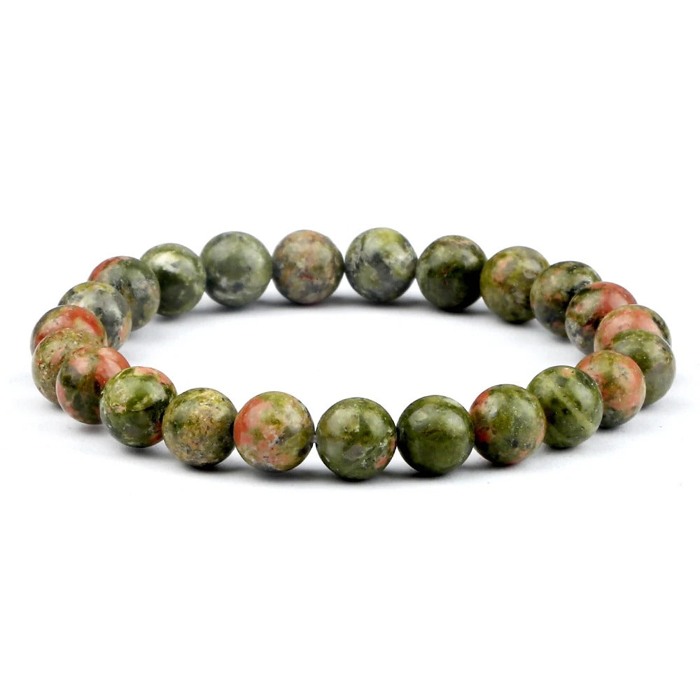 סט 4 צמידי אנרגיה לגבר ולאישה אבן עין הנמר, לבה וולקנית והמטיט 8 מ"מ עבודת יד מתנה יוקרתית