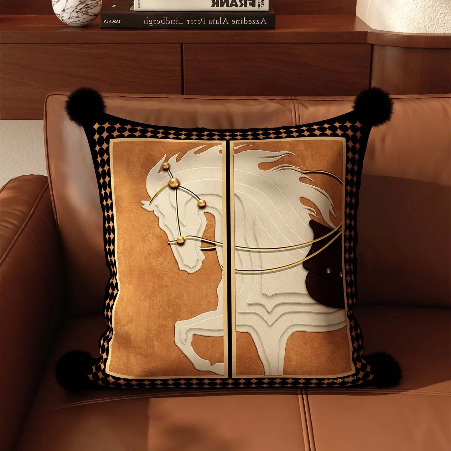 כרית דקורטיבת עיצוב עַנְתִּיקָה סוסים רטרו נגיעה של צבע וסטייל לסלון 50- 50 ס'מ