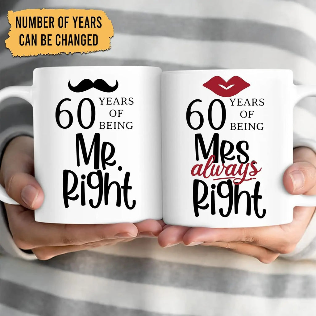 סט 2 כוסות מאג מעוצבות לזוגות - Mr. Right & Mrs. Always Right