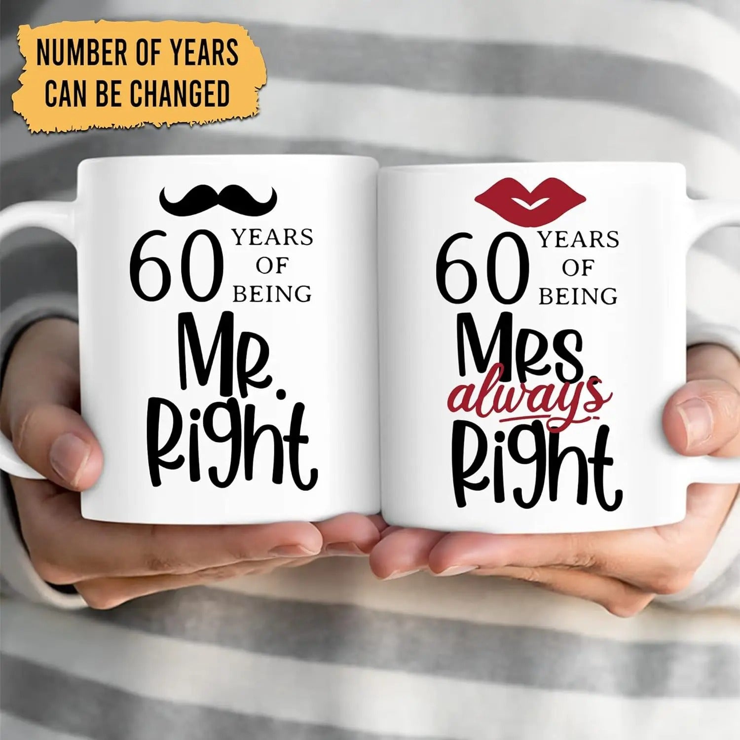 סט 2 כוסות מאג מעוצבות לזוגות - Mr. Right & Mrs. Always Right