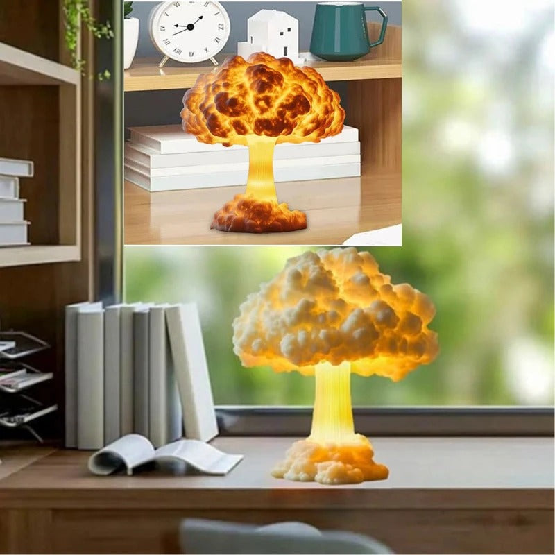 מנורת פטרייה פצצת אטום תלת-ממדית עם ענן  מנורת לילה נטענת בעבודת יד משרף תאורת אווירה לחדר