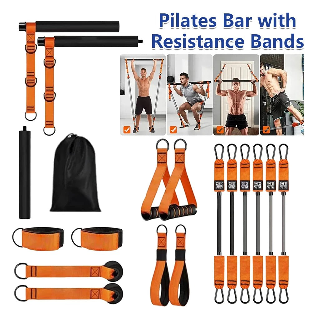 סט מוט פילאטיס עם גומיות התנגדות ציוד אימון גוף מלא לבית חיזוק ידיים, גב, רגליים וישבן
