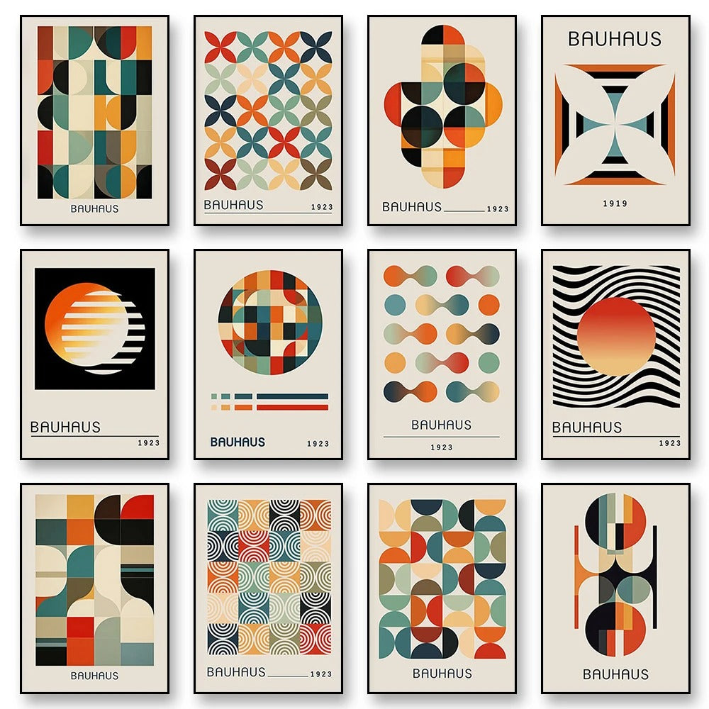 סט 4 פוסטר דיגיטלי להדפסה באיכות גבוהה  באוהאוס מינימליסטי