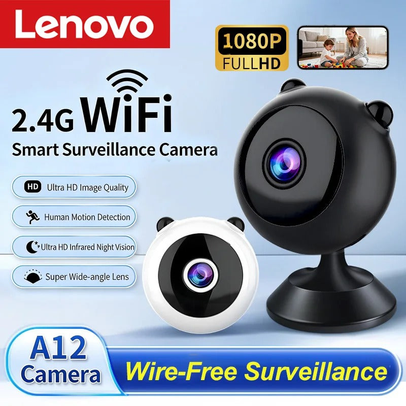 מצלמת בית מיני אלחוטית שלט מרחוק ראיית לילה, ללא צורך בשקע Lenovo WiFi HD