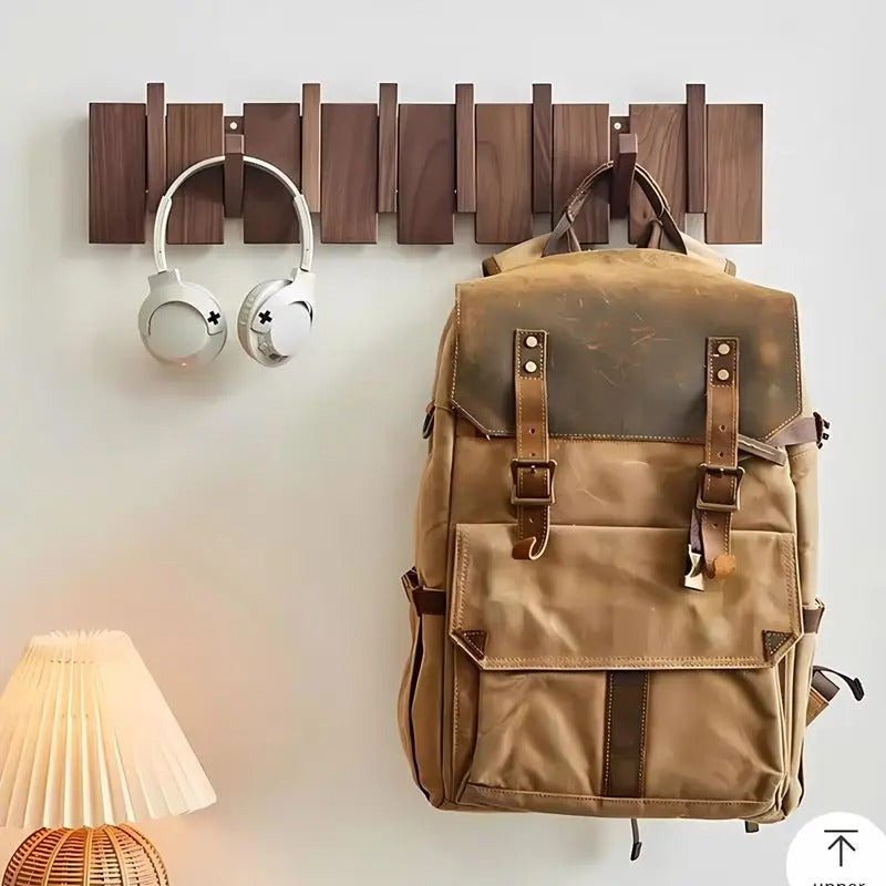 מתלה קיר מעץ אגוז בעיצוב קלידי פסנתר