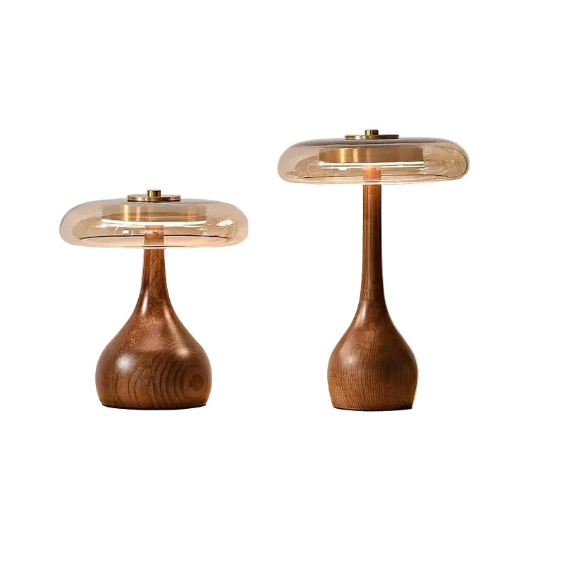 מנורת שולחן יפנית רטרו מעץ מלא וזכוכית בסיס עץ אגוז ונחושת מנורה דקורטיבית לסלון ולחדר שינה