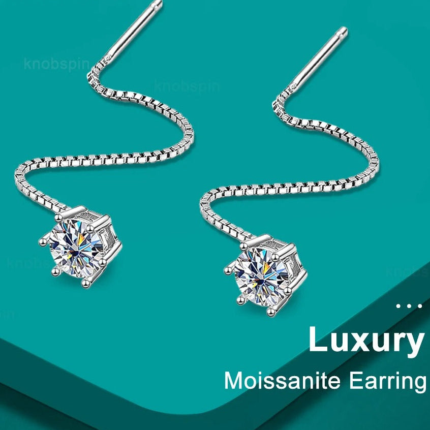 עגילים נוצצים ויוקרתיים כסף סטרלינג מצופה זהב לבן 18 קארט אבן מויסניט \ זירקון