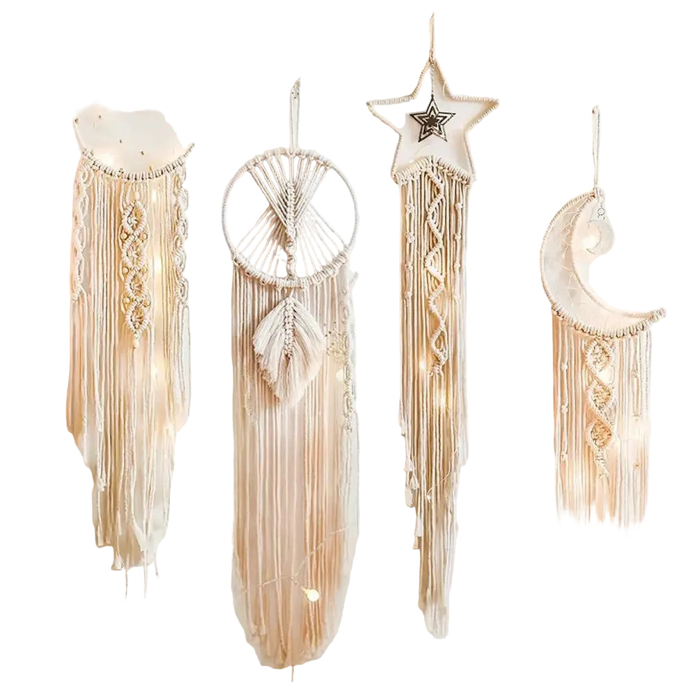 לוכד חלומות מקרמ סט 4 קישוט קיר בעבודת יד מביא שלום, מזל טוב ודוחה סיוטים