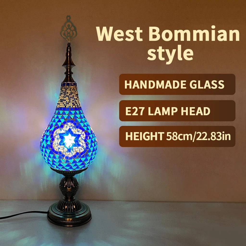 עייצוב הבית מנורת פסיפס מרוקאית זכוכית דגם "דלעת" (גובה 58 ס"מ)