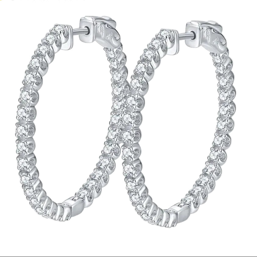 עגילי חישוק כסף סטרלינג 925 מצופה זהב 18 אבן מרכזית מויסניט פרימיום דמוי יהלום