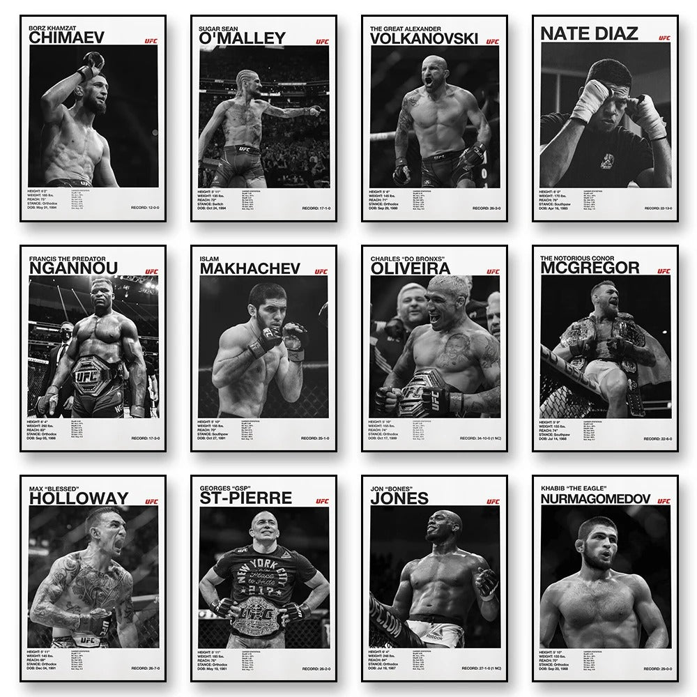 סט 4 פוסטר דיגיטלי להדפסה באיכות גבוהה  כוכב אגרוף לחימה