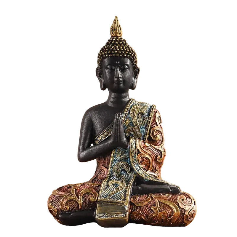 🧘‍♂️ פסל בודהה יושב בעבודת אומן שחור וזהב אווירת רוגע, מדיטציה וסטייל לבית