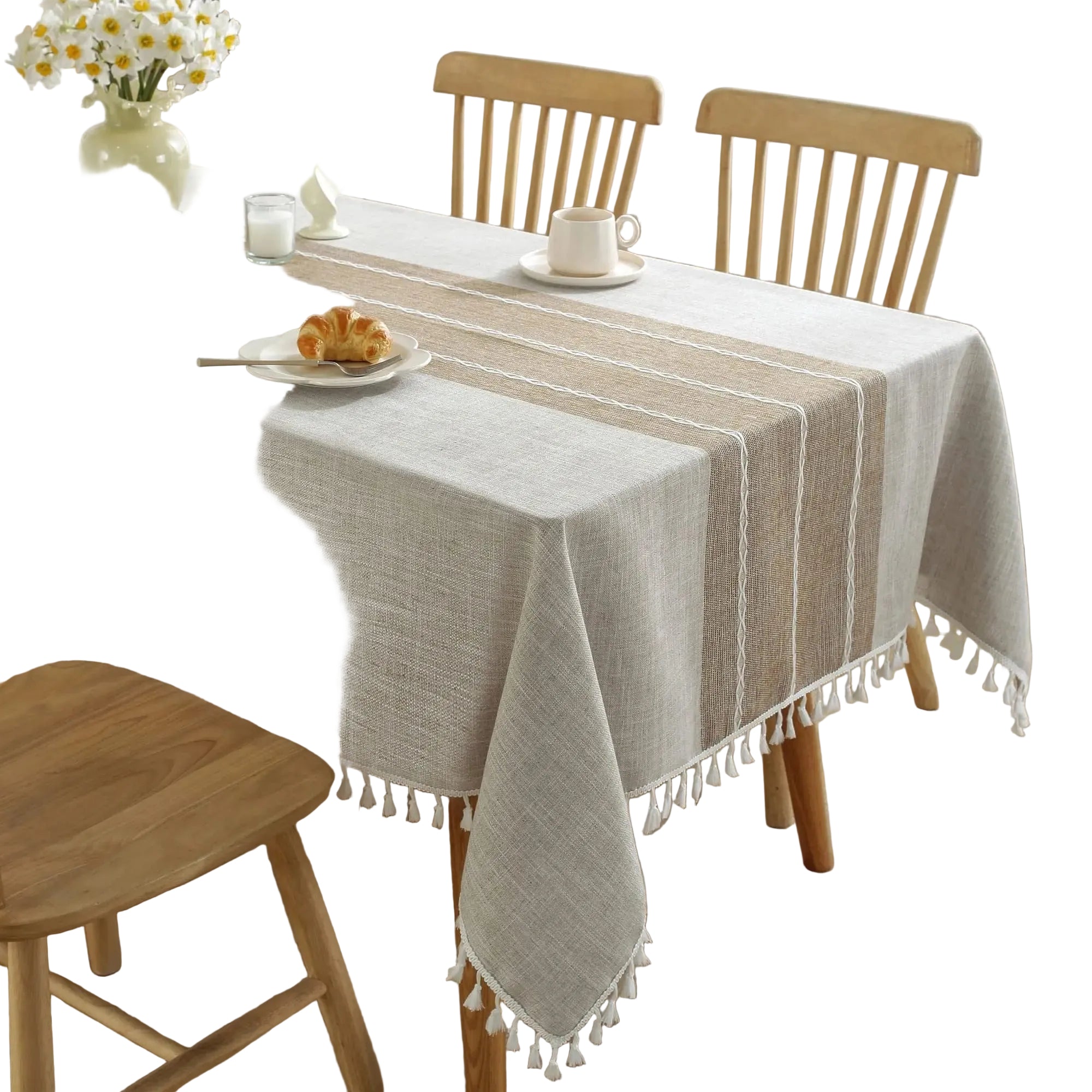 מפת שולחן מלבנית מבד כותנה ופשתן עיצוב כפרי