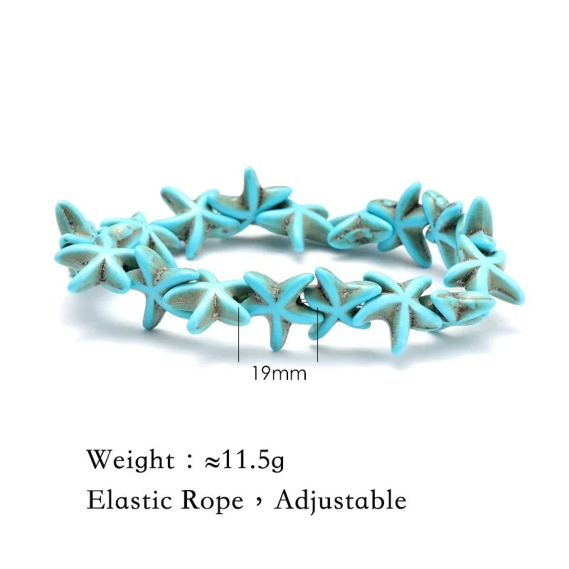 צמידי אוקיינוס טורקיז "כחול ספיר" אבן טבעית ועיצוב צב וכוכב ים צמיד יוניסקס בעבודת יד