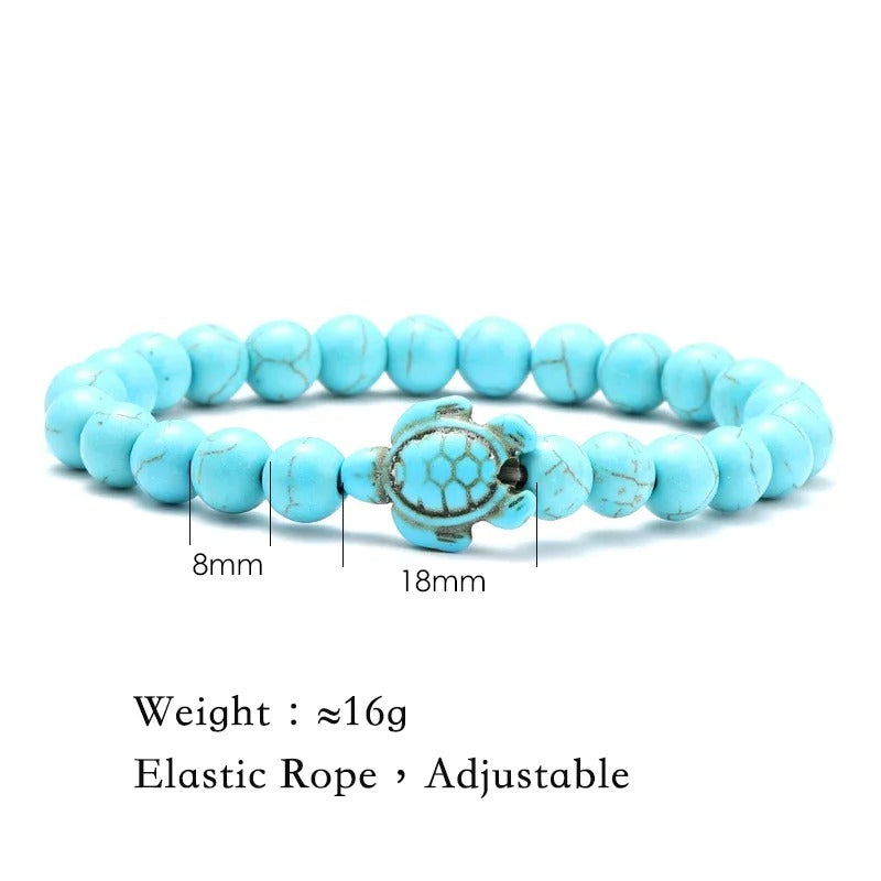 צמידי אוקיינוס טורקיז "כחול ספיר" אבן טבעית ועיצוב צב וכוכב ים צמיד יוניסקס בעבודת יד