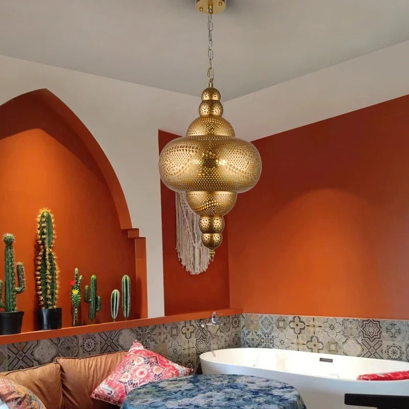 נברשת זהב בערבסקה עיצוב ערבי טורקי עבודת יד  להפוך את הבית לארמון מודרני