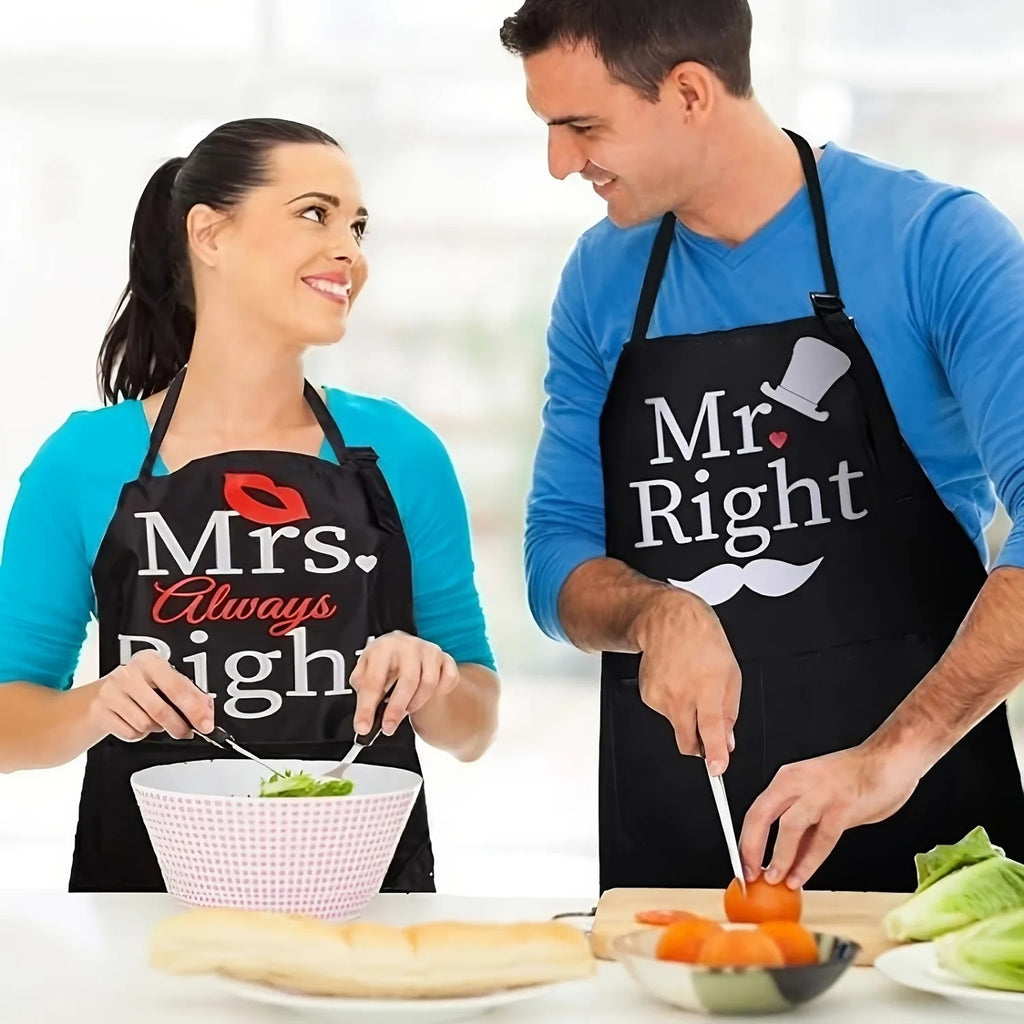 מתנה זוגית סט 2 סינרי מטבח לזוגות Mr. Right & Mrs. Always Right