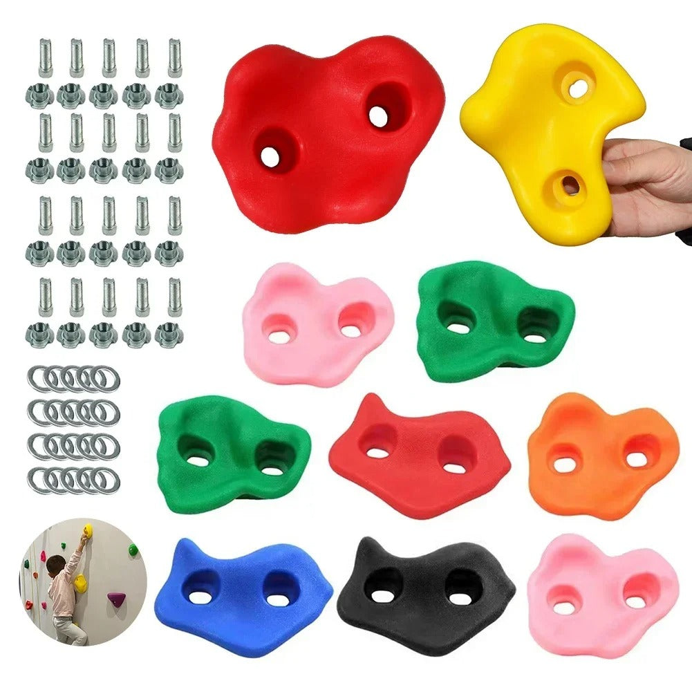 אבני טיפוס צבעוניות לילדים 🧗‍♀️ סט 10 אחיזות לקיר טיפוס ביתי ובטיחותי