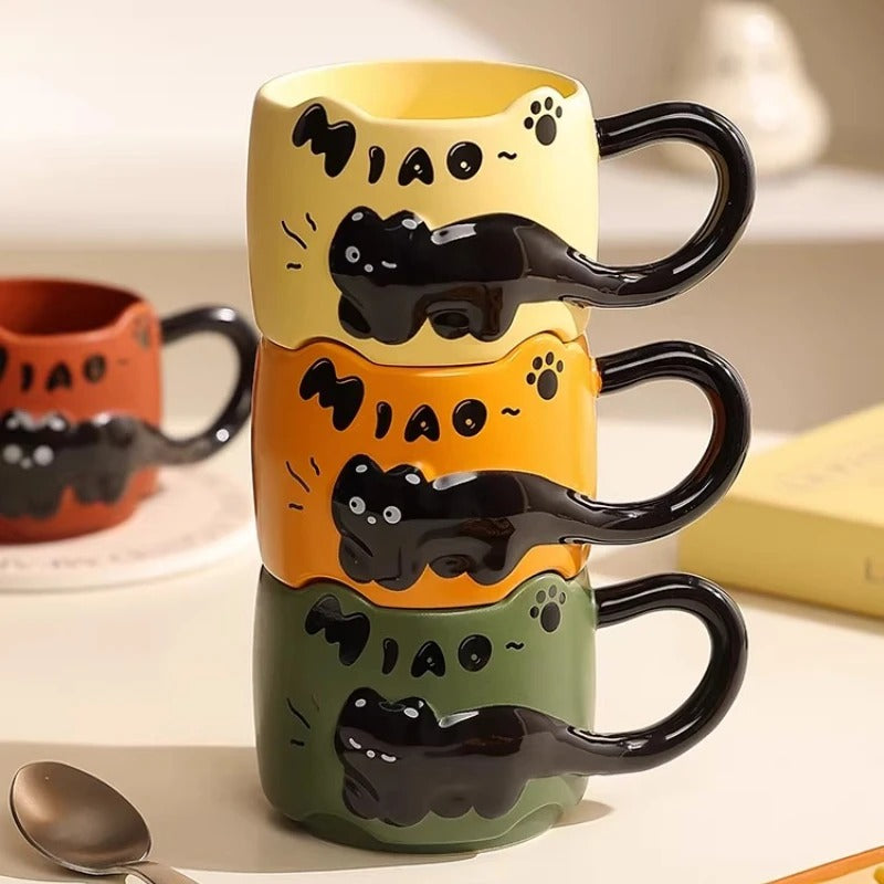 ספלי מאג מעוצבים פרימיום בסגנון מודרני פאנקי חתול שחור