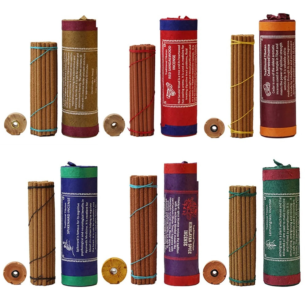 קטורת טיבטית איכותית לבית – עבודת יד מנפאל, ריח טבעי של ארז וסנדלווד | כולל מחזיק