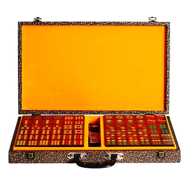 סט מהג’ונג יוקרתי עבודת יד מעץ – 144 אבנים איכותיות, משחק שולחן למשפחה ולחברים ואספנים