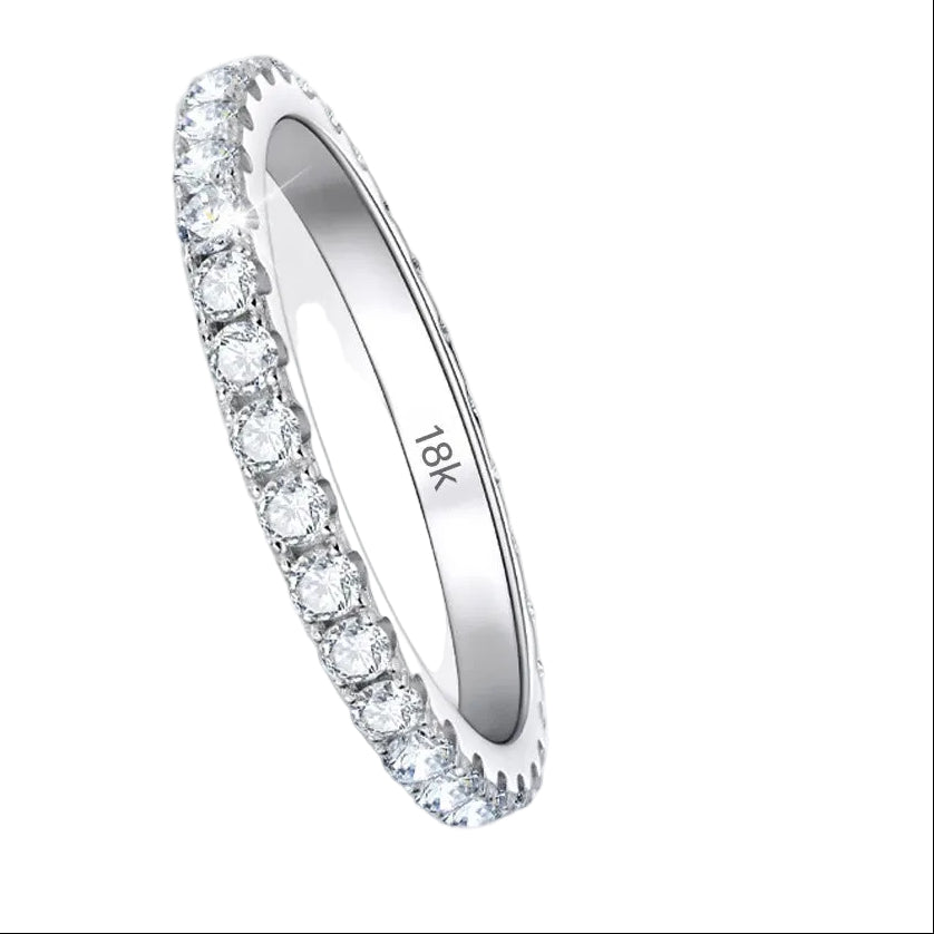 טבעת אבן מויסניט 2 מ''מ יוקרתיים מכסף סטרלינג 925 בציפוי זהב לבן 18 קארט