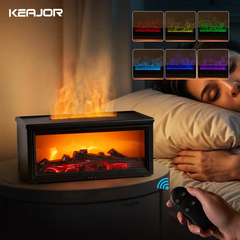 מפיץ ריח ארומתרפי ומכשיר אדים עם אפקט עיצוב אח בית להבה מהפנט