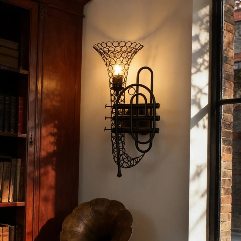 עיצוב הבית מנורת קיר וינטג' מתכת עיצוב חצוצרה קרן יער