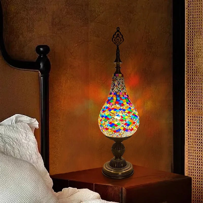 עייצוב הבית מנורת פסיפס מרוקאית זכוכית דגם "דלעת" (גובה 58 ס"מ)