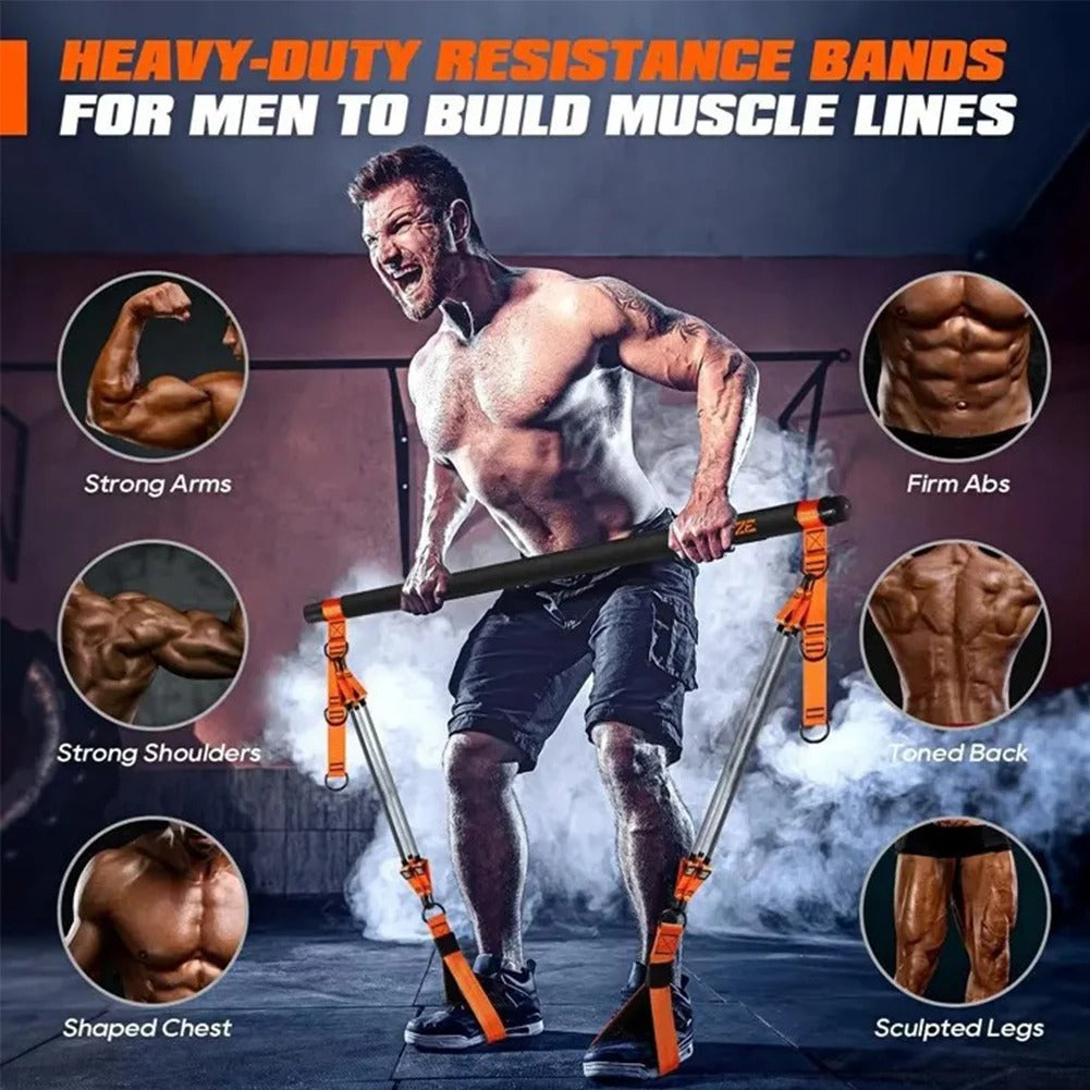 סט מוט פילאטיס עם גומיות התנגדות ציוד אימון גוף מלא לבית חיזוק ידיים, גב, רגליים וישבן