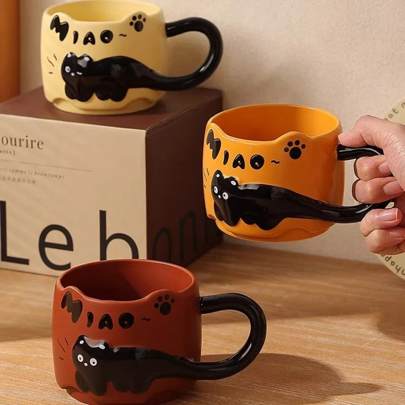 ספלי מאג מעוצבים פרימיום בסגנון מודרני פאנקי חתול שחור