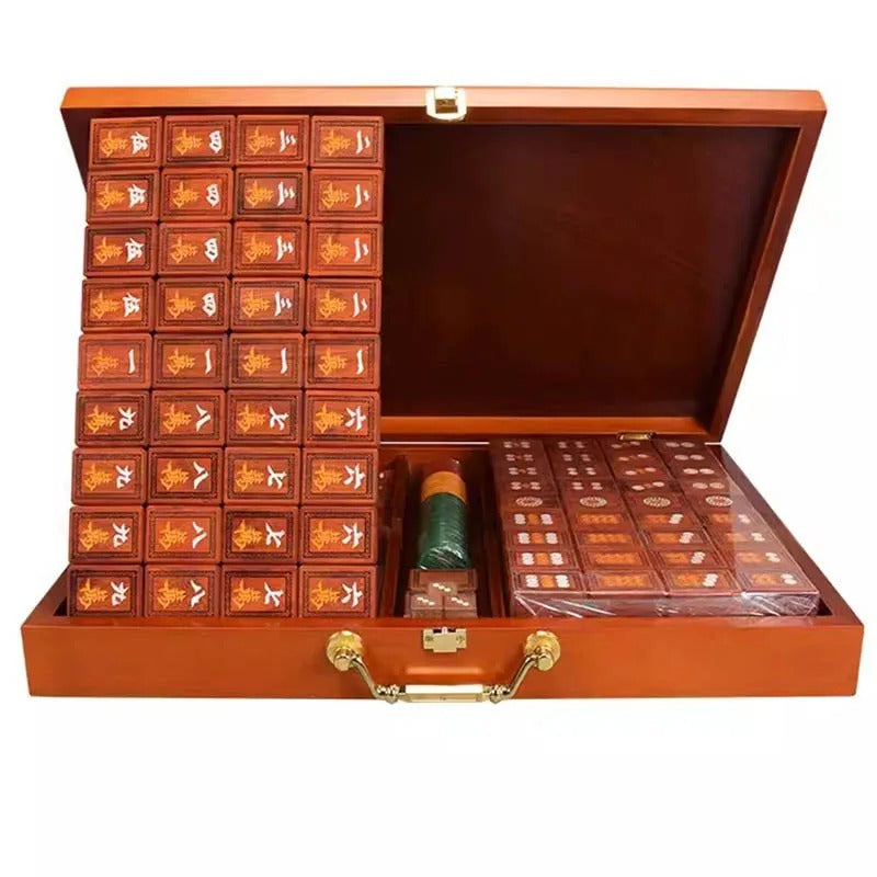 סט מחשק מהג'ונג יוקרתי לאספנים 144 אבני משחק מעץ סיאם רוזווד