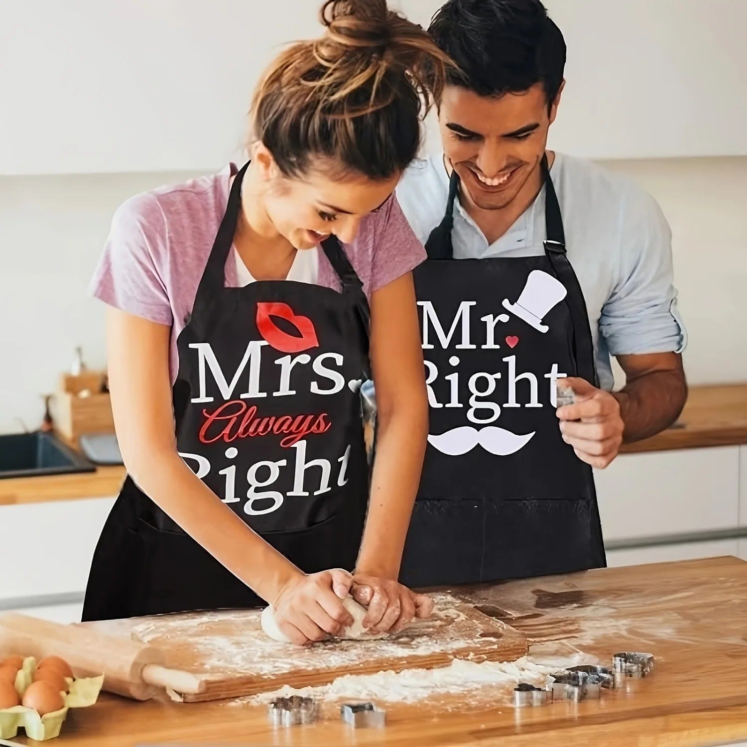 מתנה זוגית סט 2 סינרי מטבח לזוגות Mr. Right & Mrs. Always Right