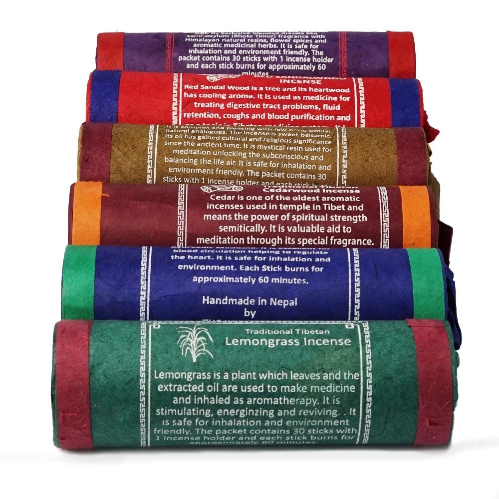 קטורת טיבטית איכותית לבית – עבודת יד מנפאל, ריח טבעי של ארז וסנדלווד | כולל מחזיק
