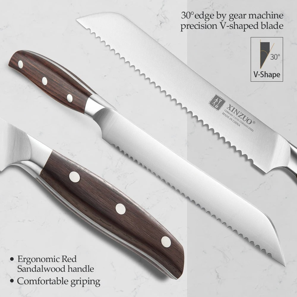🍞🔪 סכין לחם פרימיום  מקצועית  פלדה משולבת 3 שכבות + ידית עץ יפני 🌸✨ קופסת מתנה